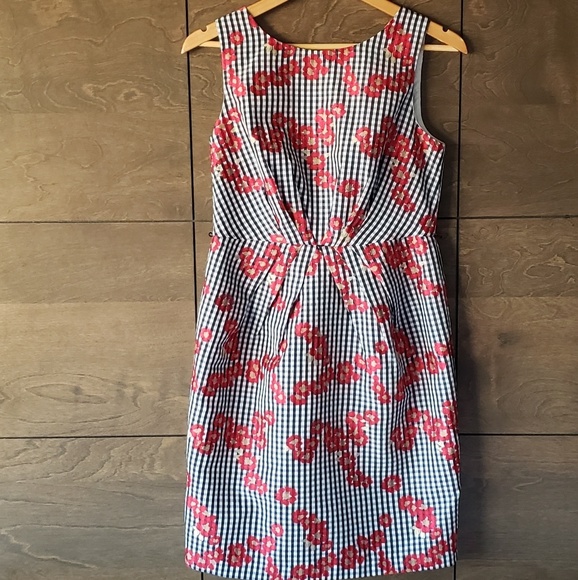 Gingham and Red Poppy Adrianna Papell Sheath Dress - Picture 2 of 4